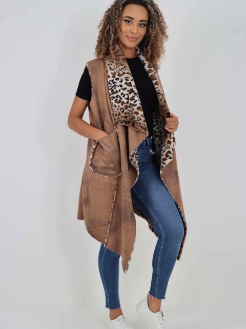 Italian Leopard print Open Front Gillet Jacket