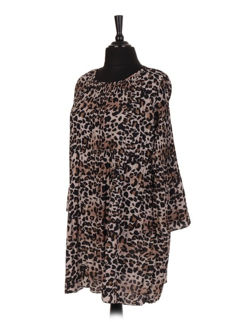 Italian Leopard Print Pleated Dress