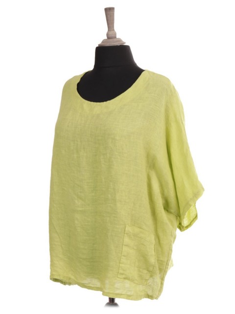 Italian Linen Batwing Top With Front Pocket