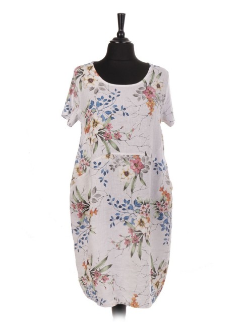 Italian Linen Floral Print Lagenlook Dress