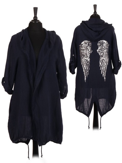 Italian Linen Sequin Angel Wing Hooded Jacket