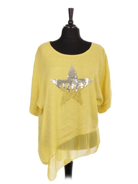 Italian Linen Sequin Star Top