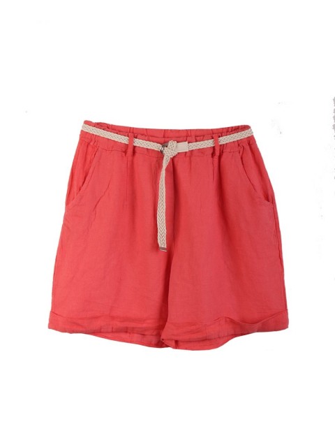 Italian Linen Shorts With Side Pockets And Waist Belt