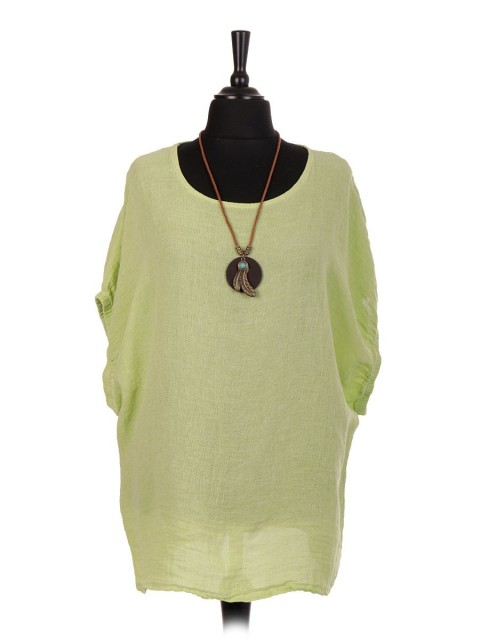 Italian Linen Top With Necklace and Elasticated Sleeves