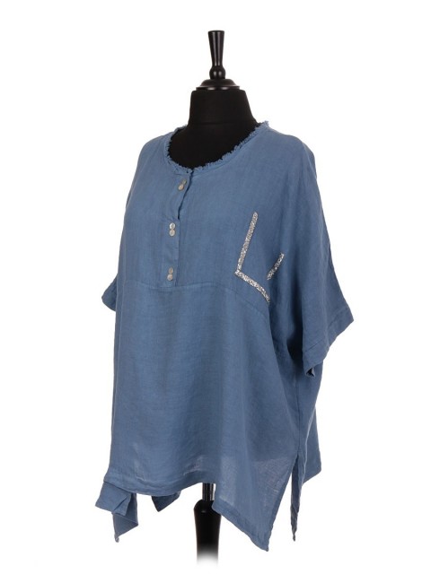 Italian Linen Tunic Top With Diamante Detail