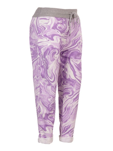 Italian Marble Print Cotton Trousers With Side Pockets