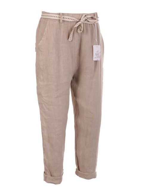 Italian Plain Belted Linen Trouser