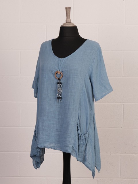 Italian Plain Tunic Top With Front Elasticated Pockets