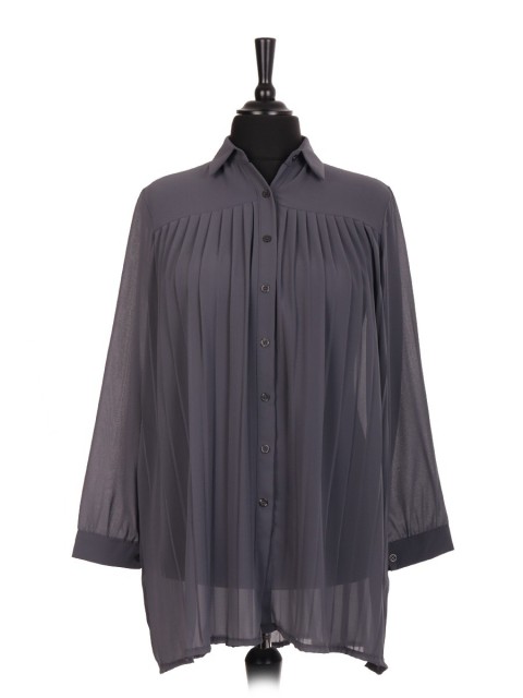 Italian Pleated Blouse With Front Button Panel