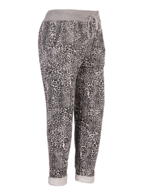 Plus Size Italian Animal Print Cotton Trousers With Side Pockets