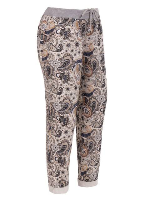 Italian Paisley Print Cotton Joggers with Side Pockets