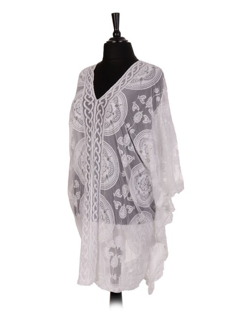 Italian Plus Size Net Embroidered Kimono Cover Up Top