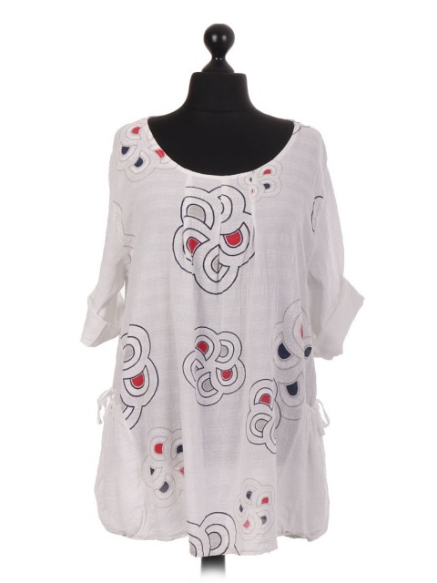 Italian Printed Lagenlook Top With Elasticated Side Pockets