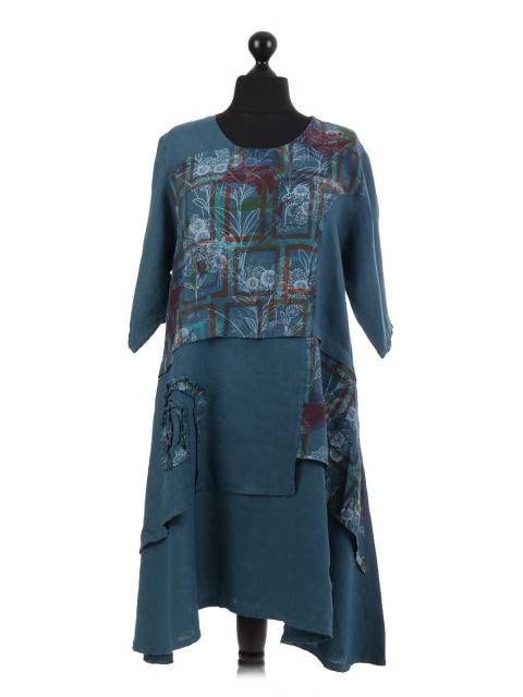 Italian Printed Patch Linen Dress