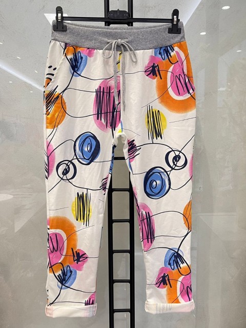 Italian Printed Side Pockets Detail Cotton Joggers