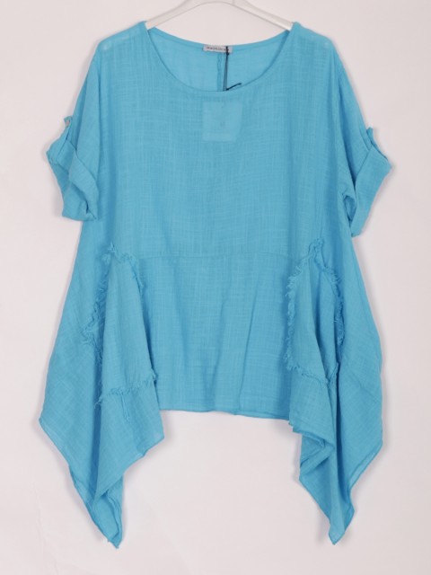 Italian Raw Edge Pockets Detail Cotton Tunic Top