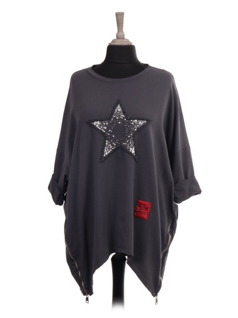 Italian Red Label Embroidered And Sequin Star Top