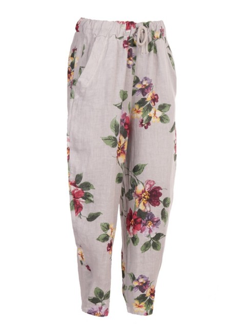 Italian Relaxed Fit Floral Linen Trousers