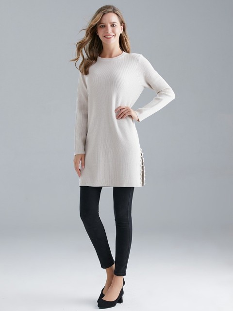 Italian Ribbed Jumper Dress With Side Split And Pearls Detail