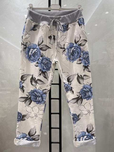 Italian Rose Flower Printed Cotton Joggers