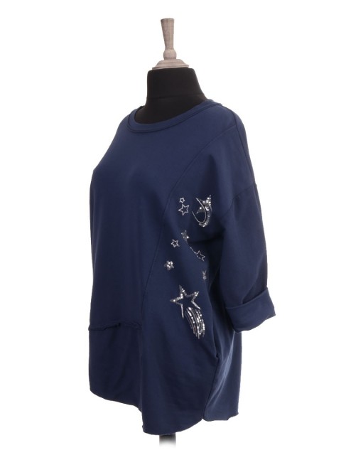 Italian Sequin and Embroidered Star Panel Top