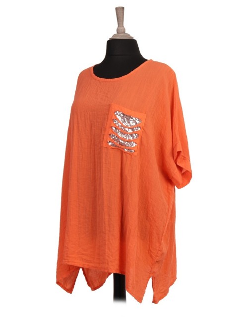 Italian Sequin Pocket Batwing Top