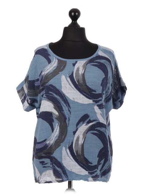 Italian Sequin Shoulder Brush Stroke Print Top