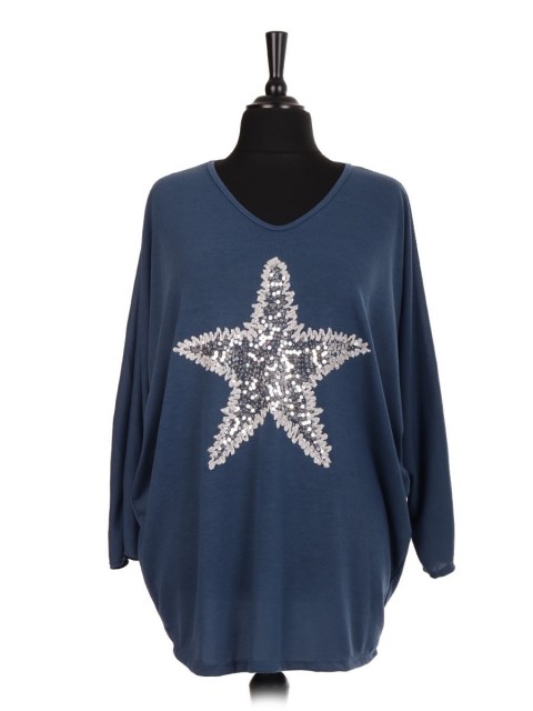 Italian Sequin Star Embellished Batwing Top