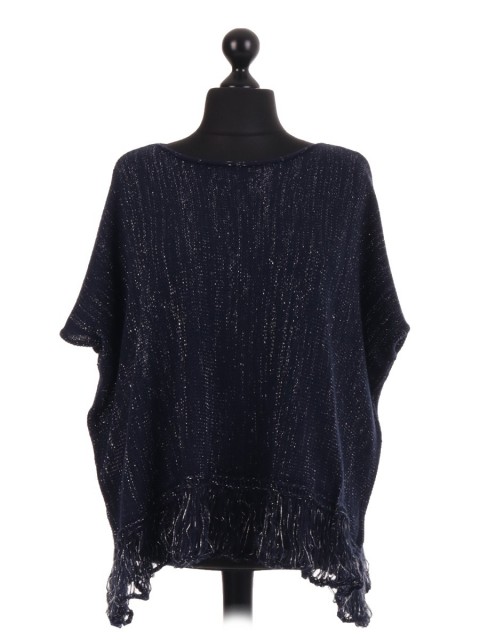 Shimmery Batwing Fringe Knitted Jumper