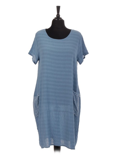 Italian Short Sleeve Lagenlook Dress With Sequin Pockets