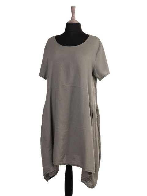 Italian Short Sleeves Linen Lagenlook Tunic Dress