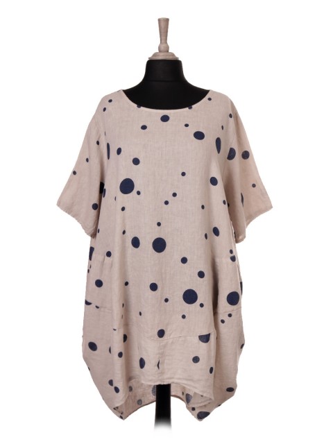 Italian Short Sleeves Polka Dot Lagenlook Linen Dress