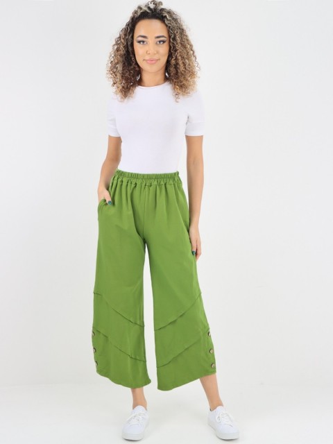 Italian Side Button Detail Pleated Wide Leg Trousers