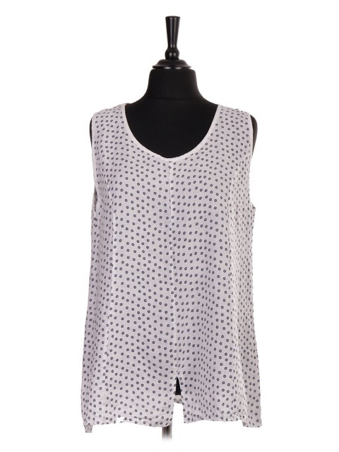 Italian Small Flower Print Sleeveless Top With Split Hem