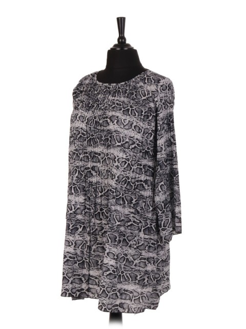 Italian Snake Skin Print Pleated Dress