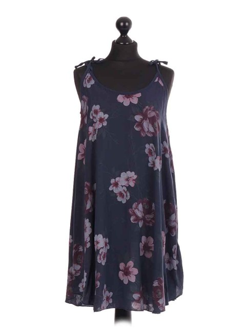 Italian Navy Tie Strap Floral Swing Top