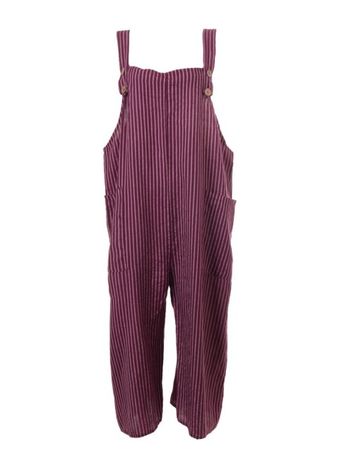 Italian Stripe Linen Dungaree With Button Fastening Straps