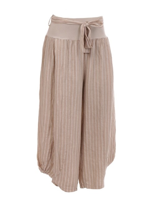 Italian Stripe Print Linen Harem Trouser