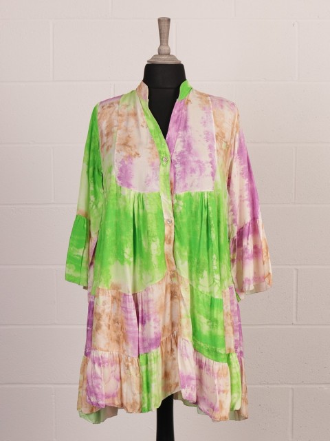 Italian Tie Dye Printed Bell Sleeves Tiered Dress