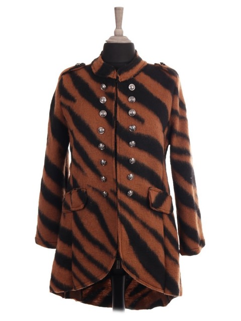 Italian Tiger Print Hi-lo Wool Jacket