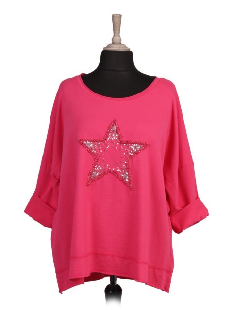 Italian Turn-up Sleeves Sequin and Embroidered Star Top