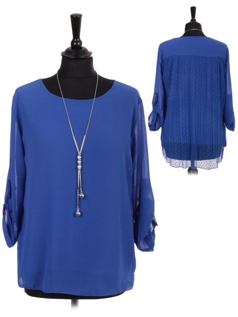 Italian Two Layered Front Chiffon And Back Net Lace Blouse With Necklace