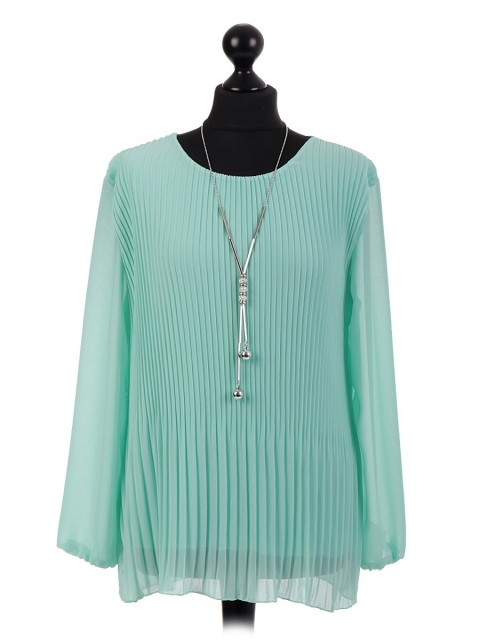 Italian Pleated layered Chiffon Blouse With Necklace