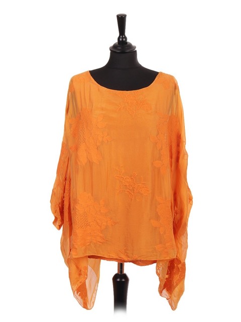 Italian Two Layered Embroidered Silk Batwing Top