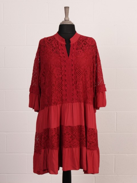 Italian Two Layered Lace Smock Tiered Dress