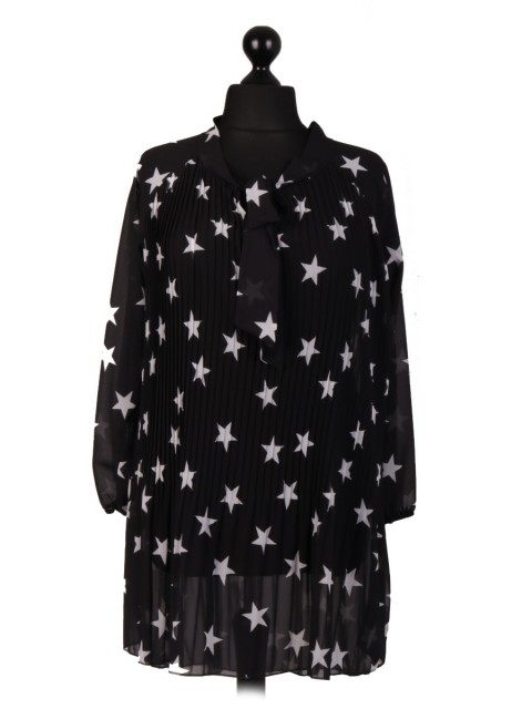 Italian Two Layered Star Print Pleated Dip Hem Tunic Top