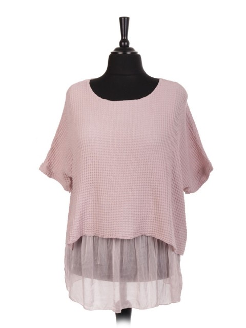 Italian Two Layered Waffle Weave Top With Silk Hem