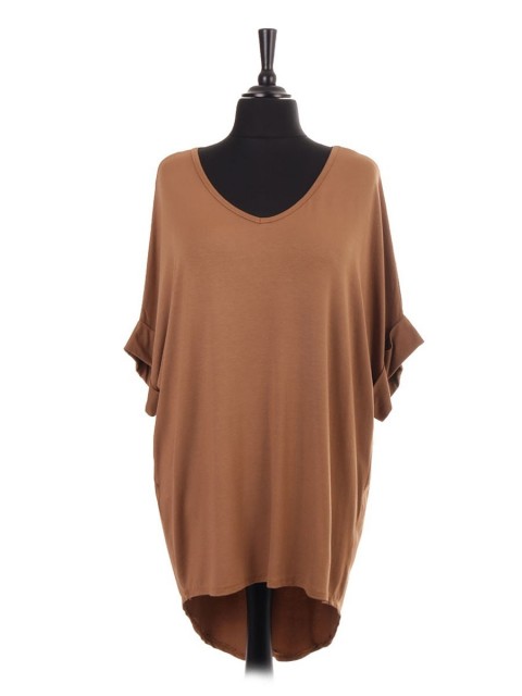 Italian V-neck High Low Batwing Jersey Top