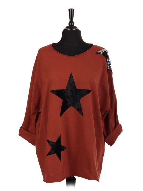 Italian Velvet And Sequin Star Patch Top