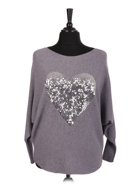 Italian Heart Sequin And Diamante Batwing Jumper